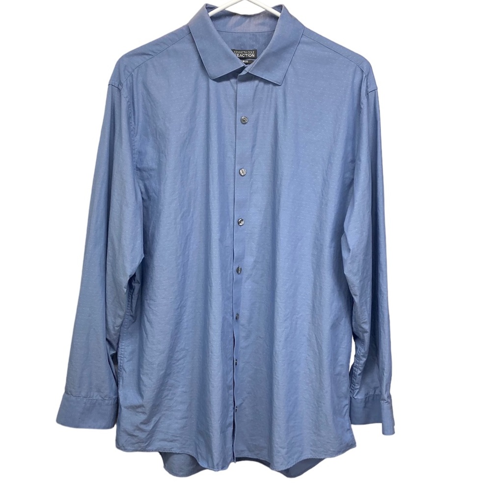 Kenneth Cole Reaction Shirt 17 32/33 Slim Fit Steel blue with Dots